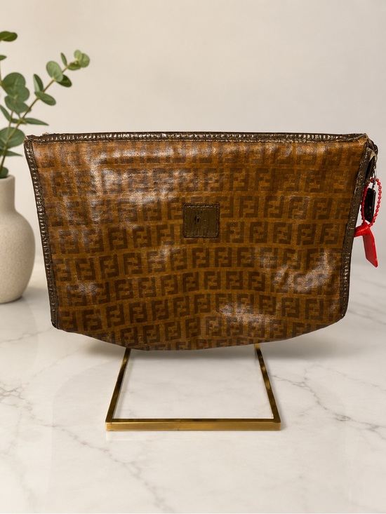 Fendi Handbags - Vintage Fendi Brown Zucca Logo Toiletry Pouch